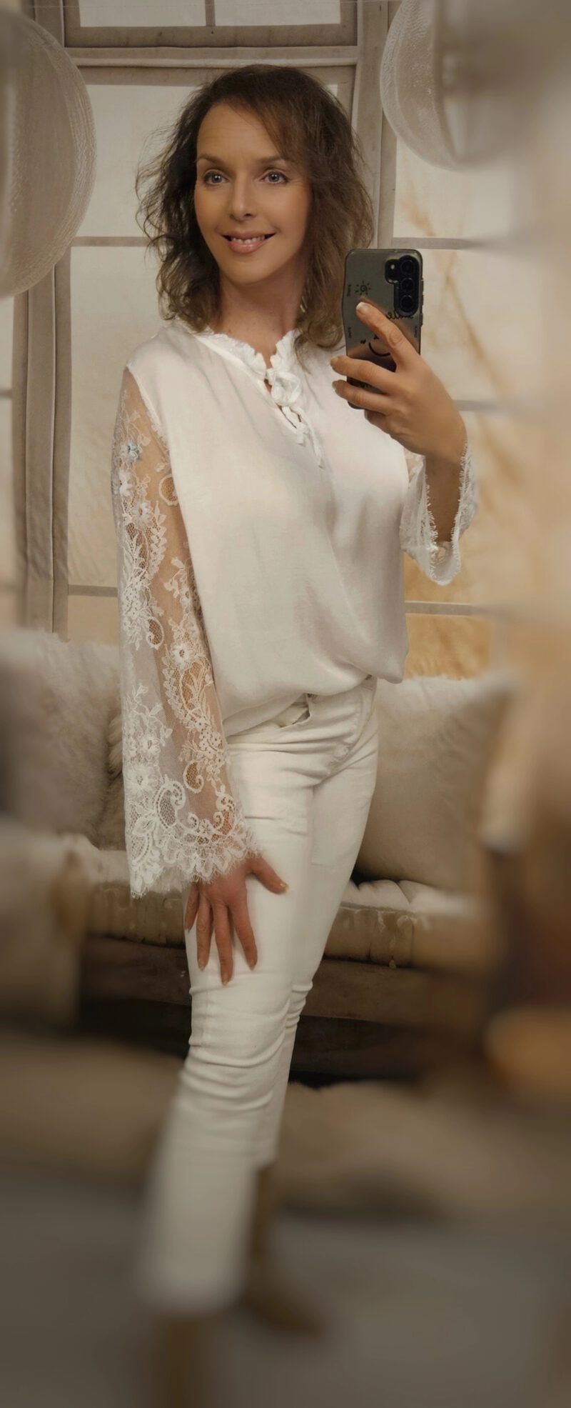 Silk lace blouse wit