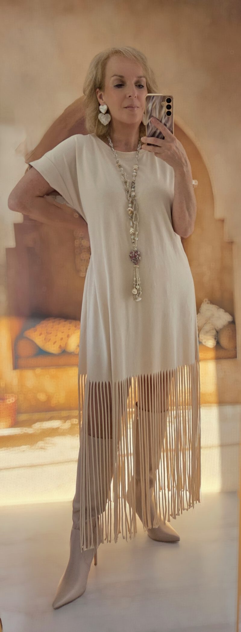 Ibiza tuniekjurk franje beige